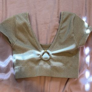 AERIE Gray Ribbed Crop Shirt